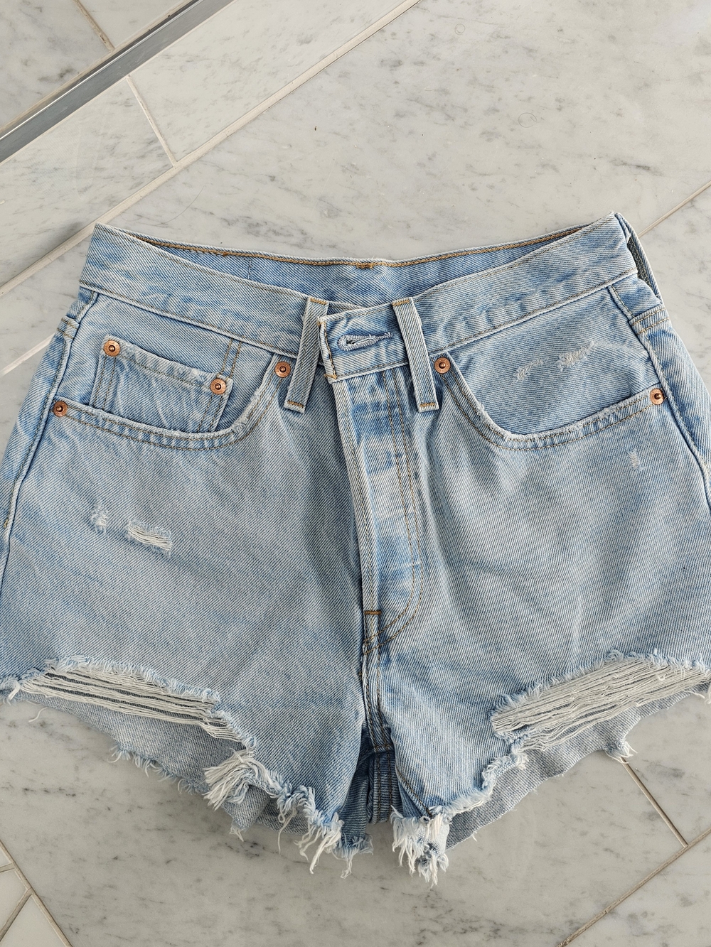 Levi's Light Blue Distressed Denim Shorts - Women